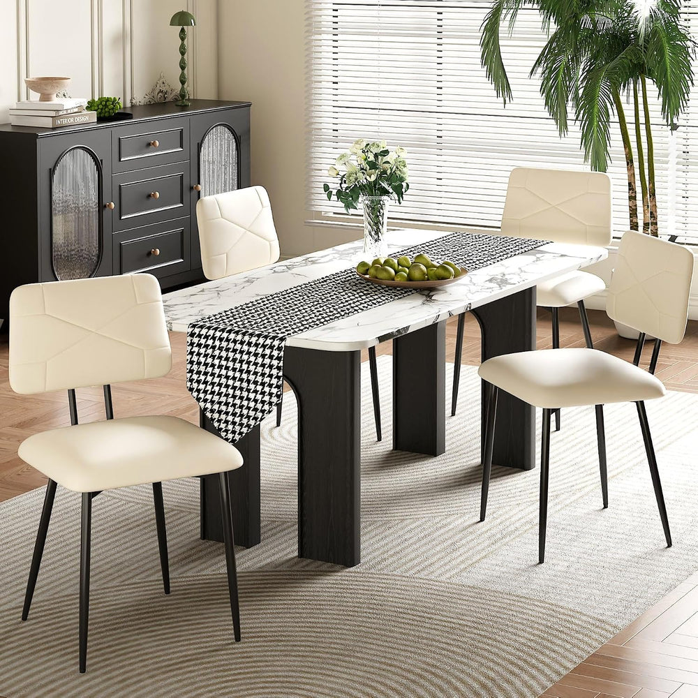 VECELO Stacking Dining Chairs Set of 4, Tufted Faux Leather, Beige