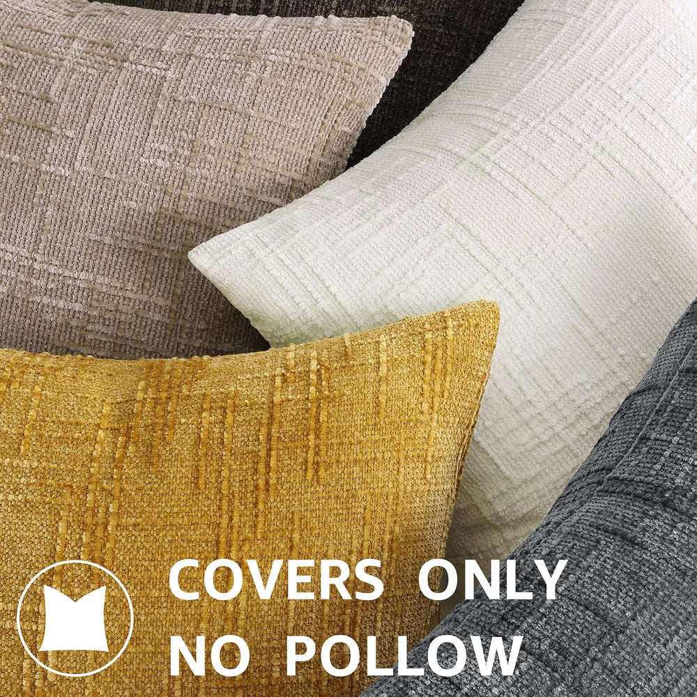 decorUhome Textured Chenille Throw Pillow Covers 24x24 Set of 2 Oatmeal