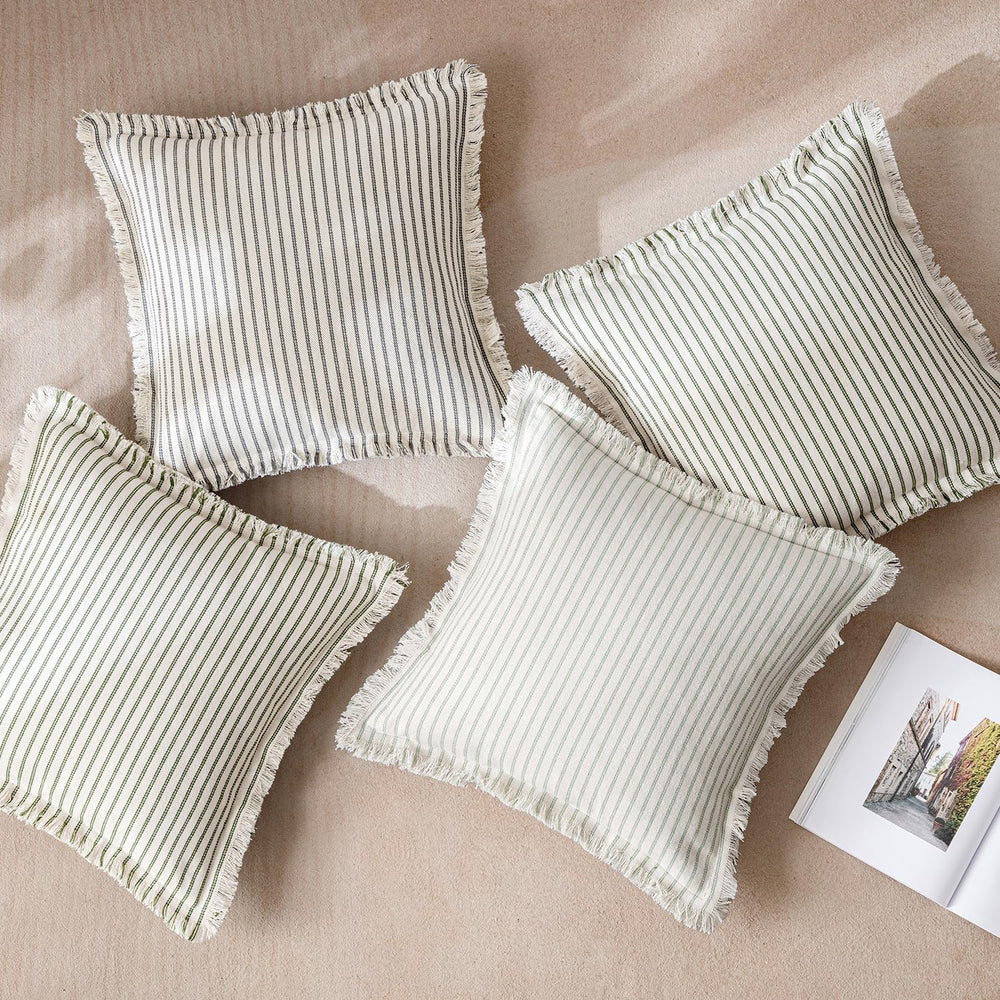 MIULEE Sage Green Striped Decorative Throw Pillow Covers, 18x18