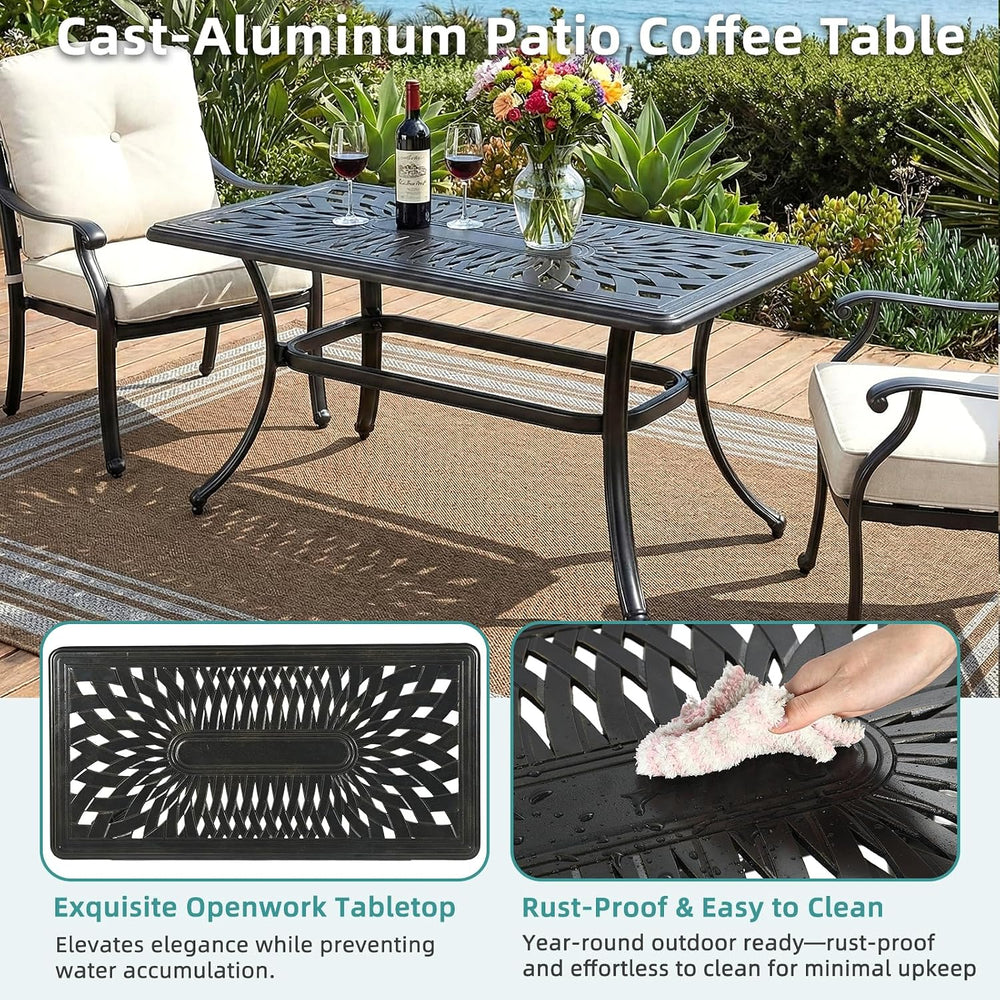 MEETWARM Outdoor Coffee Table, All-Weather Cast Aluminum 42" Rectangle P...