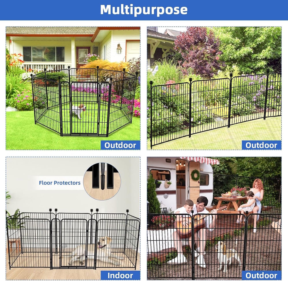 ADAVIN Tall Garden Fence with Gate, 48in Dog Fence Outdoor, 12 Panels | 26.6F...