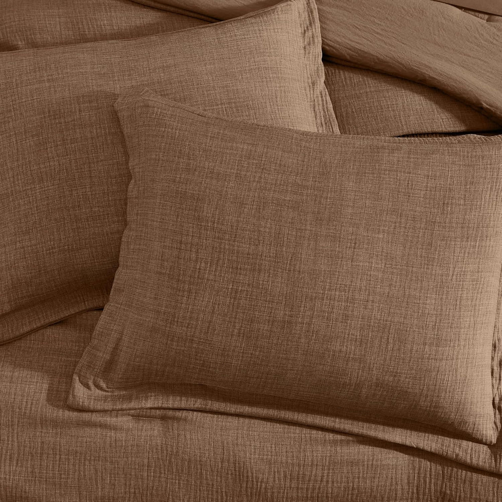 King Size Comforter Set - 7 Pieces Brown Bedding Set Textured Bed in a Bag