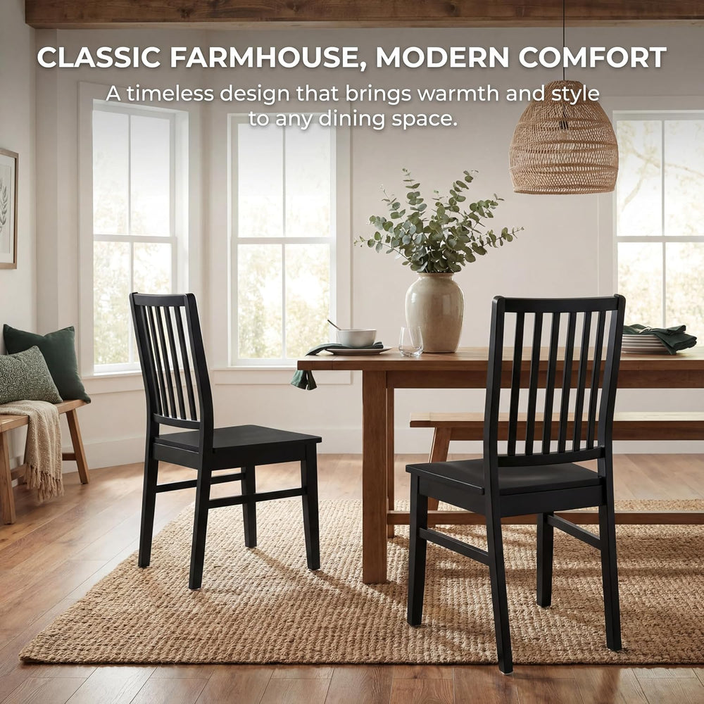 HNY Black Wood Dining Chairs Set of 4, Farmhouse Kitchen Chairs with High Bac...
