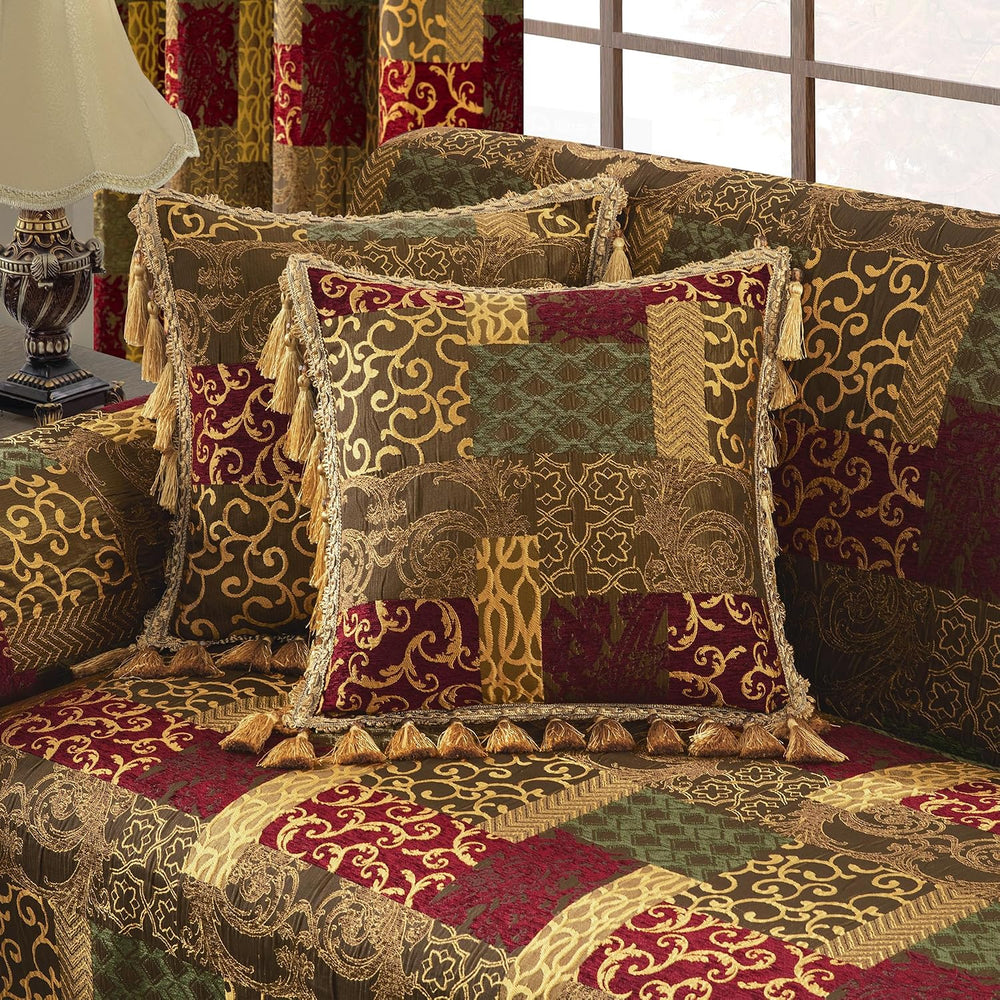 Loom and Mill Patchwork Arm Chair Sofa Slipcover, 71x91 Inches, Red&Gold