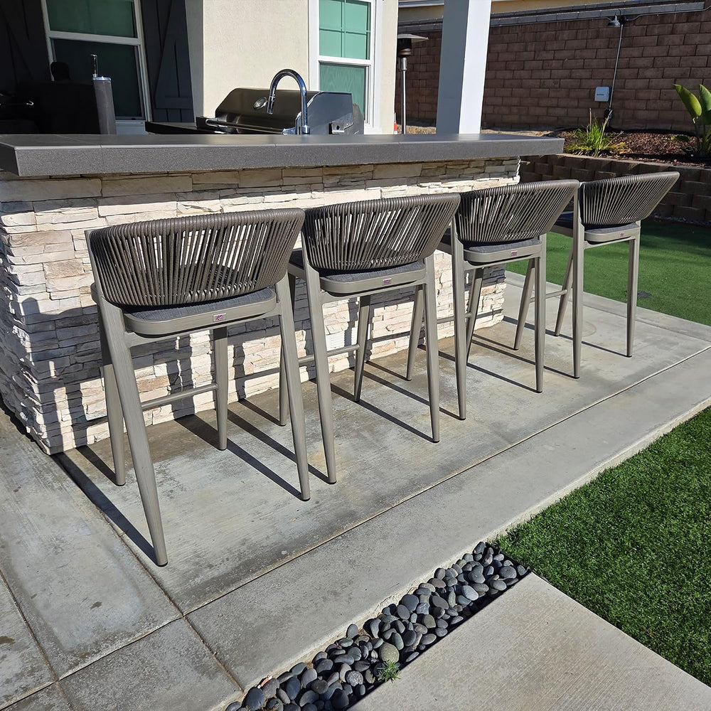 PURPLE LEAF Counter Height Bar Stool Set of 4 Gray Wood Grain Barstool