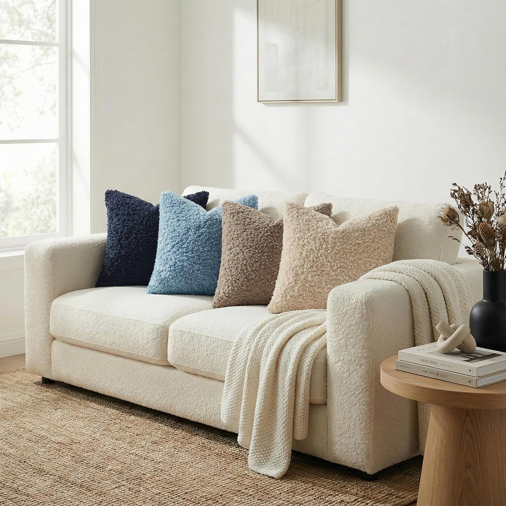 decorUhome Sherpa Throw Pillow Covers 24x24 Set of 2 Neutral Oatmeal