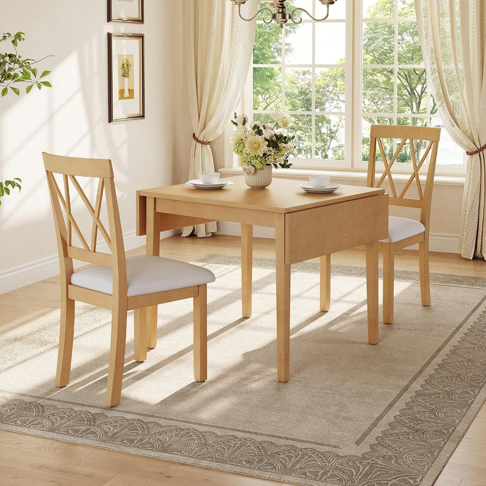 P PURLOVE 3 Piece Kitchen Dining Set, Wood Dining Table Set, Natural