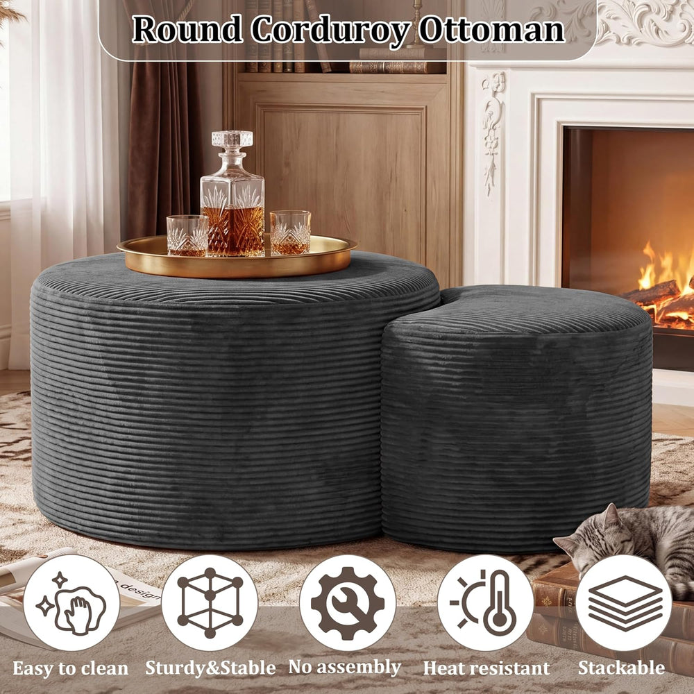 BSHOMGI Boneless Ottoman Nesting Coffee Table Set of 2,Corduroy Soft Foot Res...