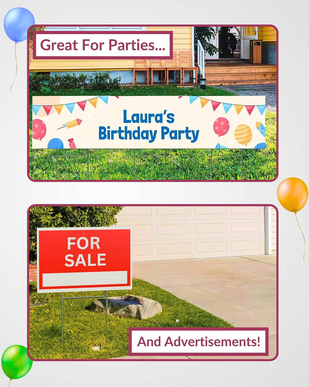 PartyPrints 20 Pack 18 x 12 White Blank Yard Signs with Metal Stakes, Waterpr...