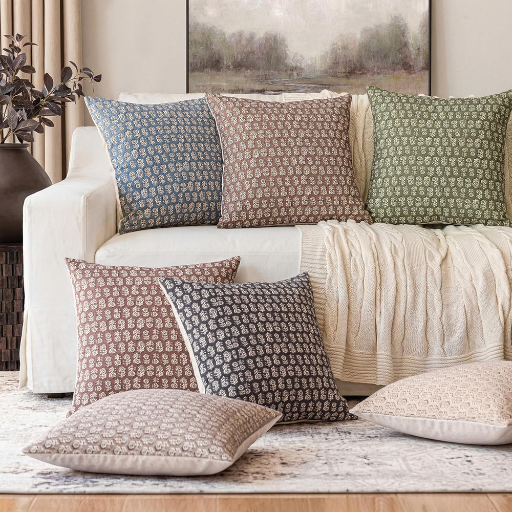 Foindtower Decorative Floral Print Throw Pillow Covers 24×24 Sage Green