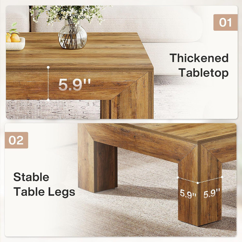 Tribesigns Farmhouse Square Coffee Table for Living Room, 39.37-Inch Low Larg...