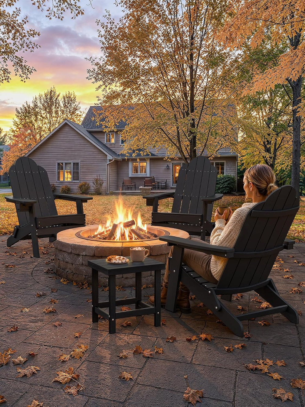 Homejoy HDPS Outdoor Side Table, Adirondack Coffee Table for Patio, Black