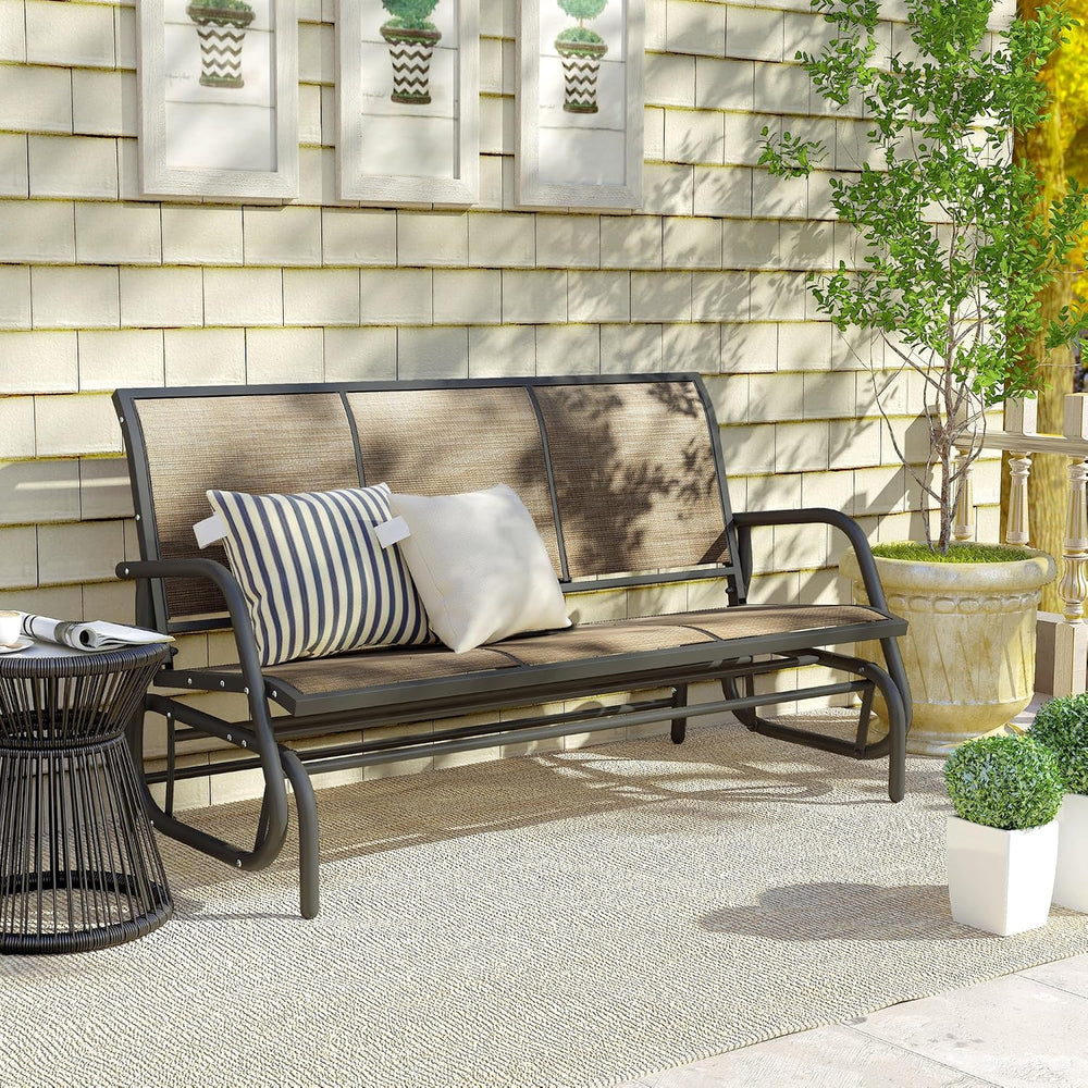 Outsunny 3-Person Patio Glider Bench Outside 3 Seats Light Mixed Brown