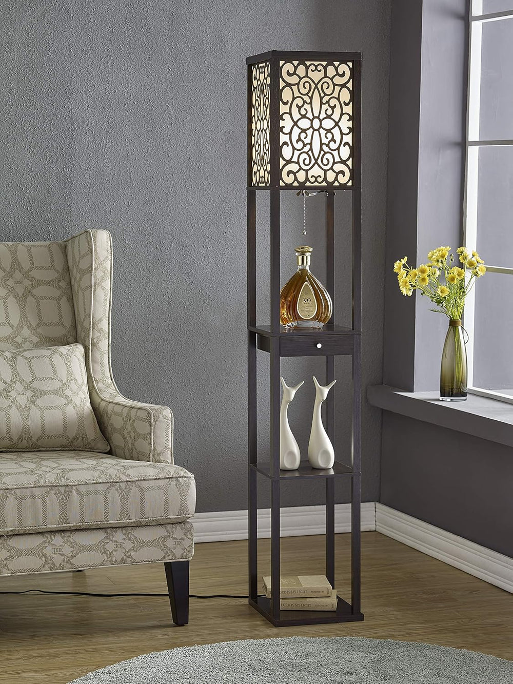 Artiva USA A808101EX Etagere Shelf Floor lamp with Drawer, 63", Expresso