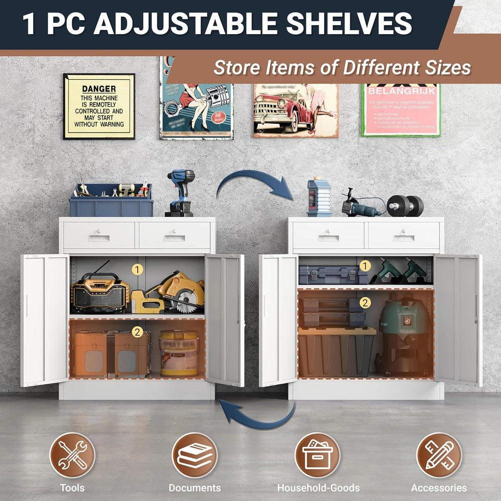 BESFUR Metal Storage Cabinet, Garage Storage Cabinet with 2 Drawers and Adjus...
