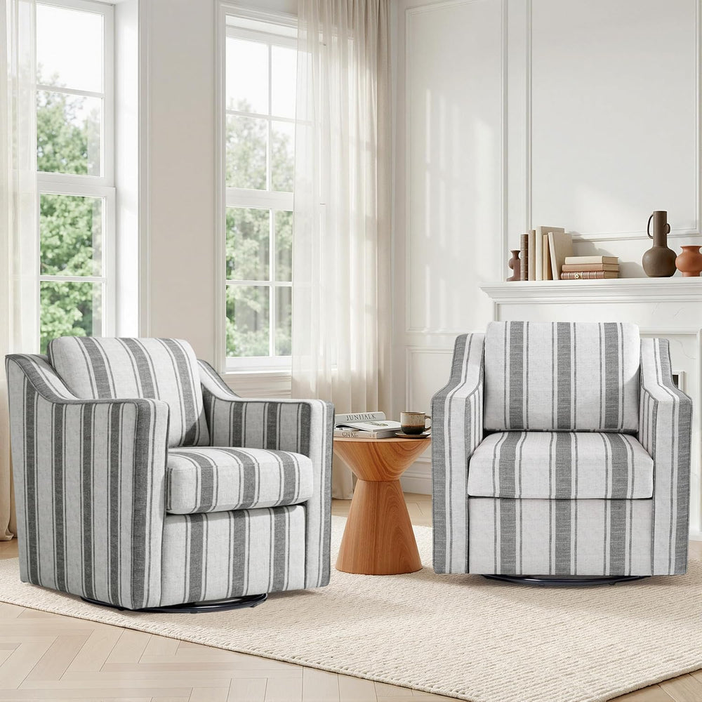 Swivel Accent Chairs Set of 2, Upholstered Barrel Armchair, Stripe Gray