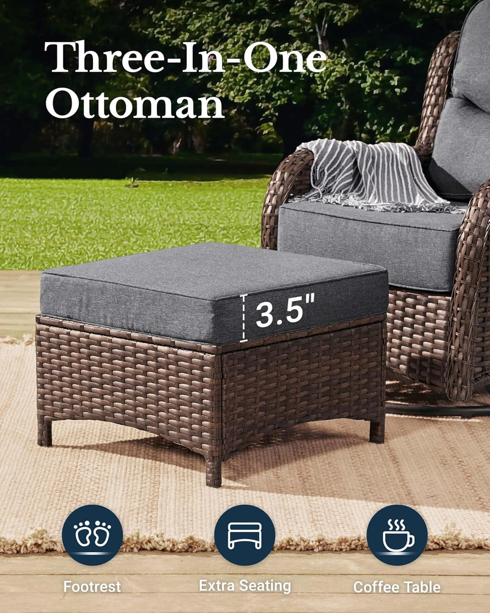 HILLGA Luxury High Back Patio Furniture Set with 6-Inch Thick Cushion