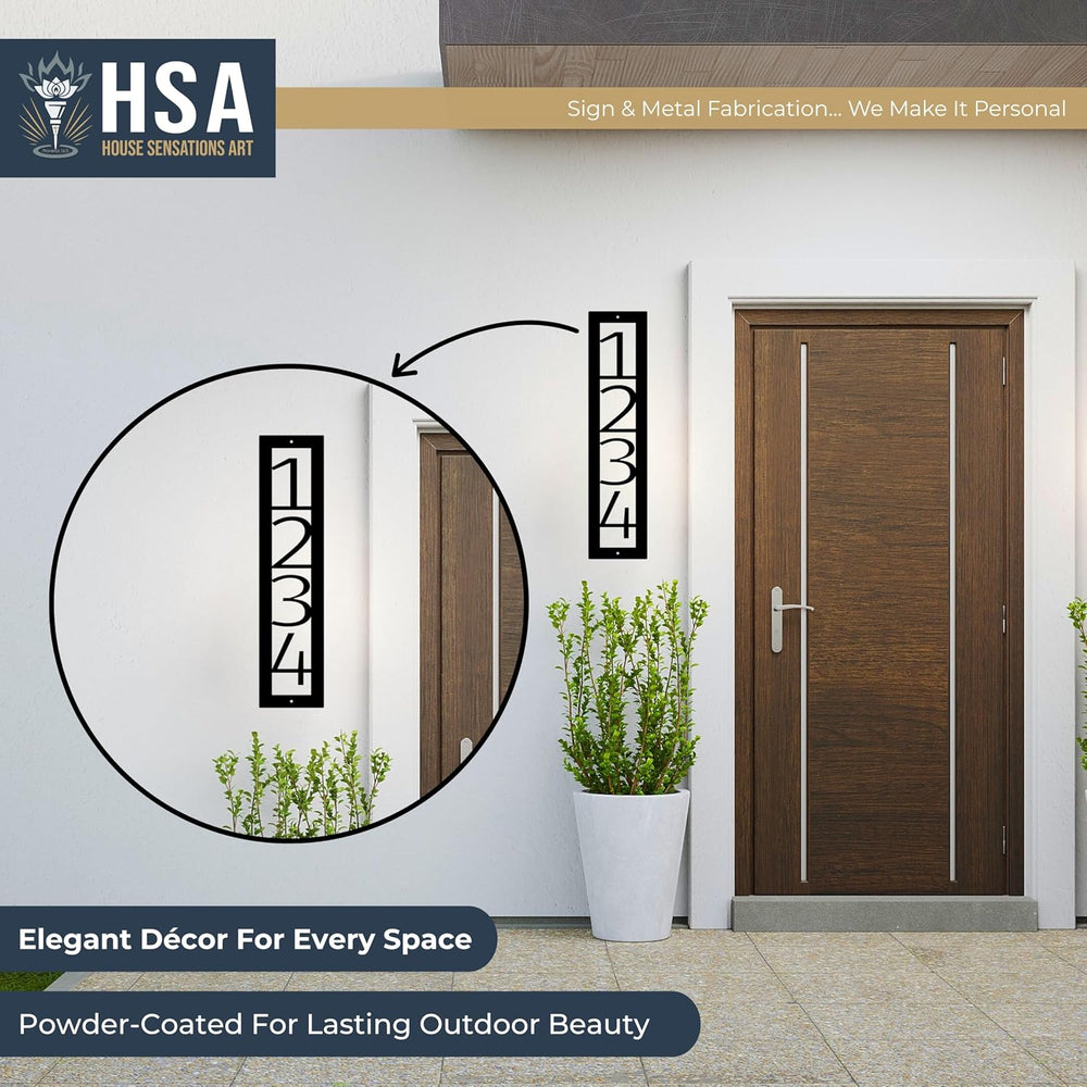 Custom Metal Vertical Address Sign, Personalized Modern House Number Plaque