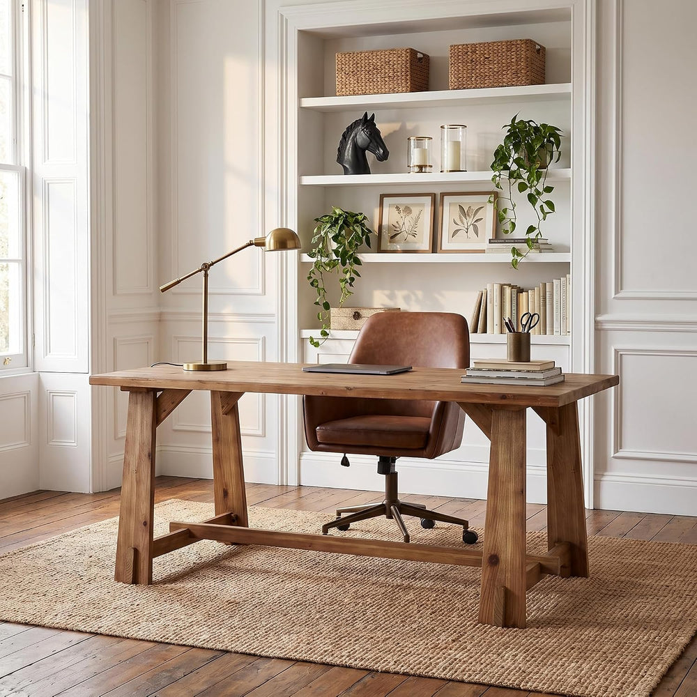 LITTLE TREE 63" Long Large Wood Desks, Farmhouse Office Desk