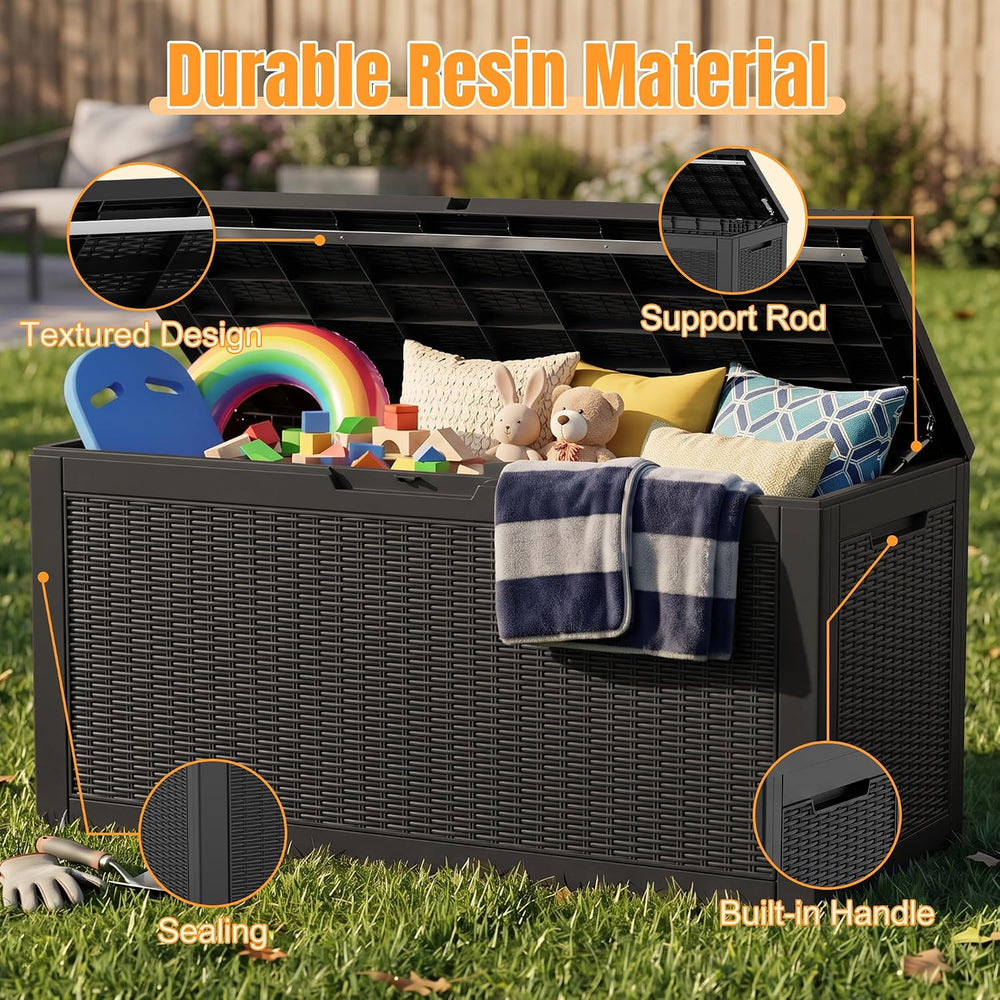 Outdoor Storage Box, 160 Gallon Waterproof Resin Deck Box with Support Rod