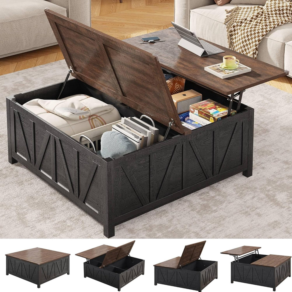 chartustriable 43.3“ Lift Top Coffee Table with Storage, Farmhouse Coffee Tab...