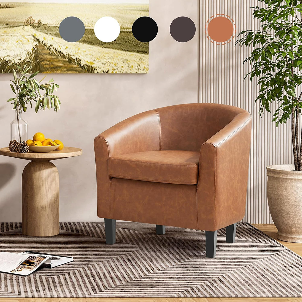 Yaheetech Accent Chairs, Faux Leather Barrel Armchairs, Brown