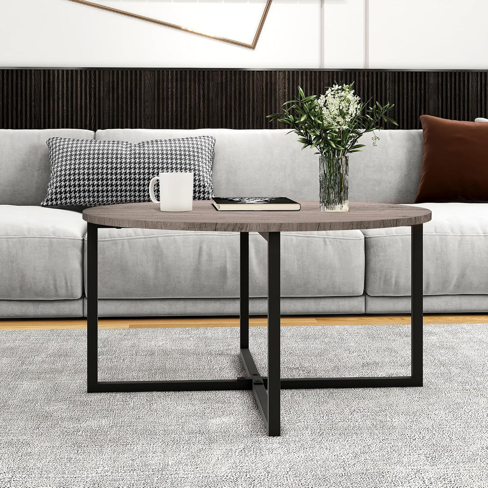 HOMERECOMMEND Round Coffee Table Nesting Tables for Living Room,Black+Grey