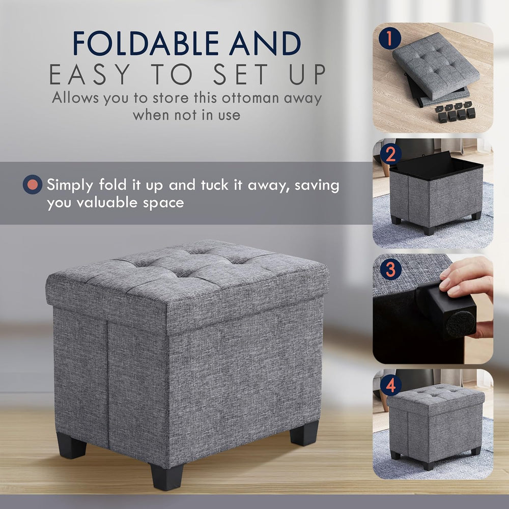 Ornavo Home Small Rectangle Storage Ottoman with Legs, 12x16x12, Gray