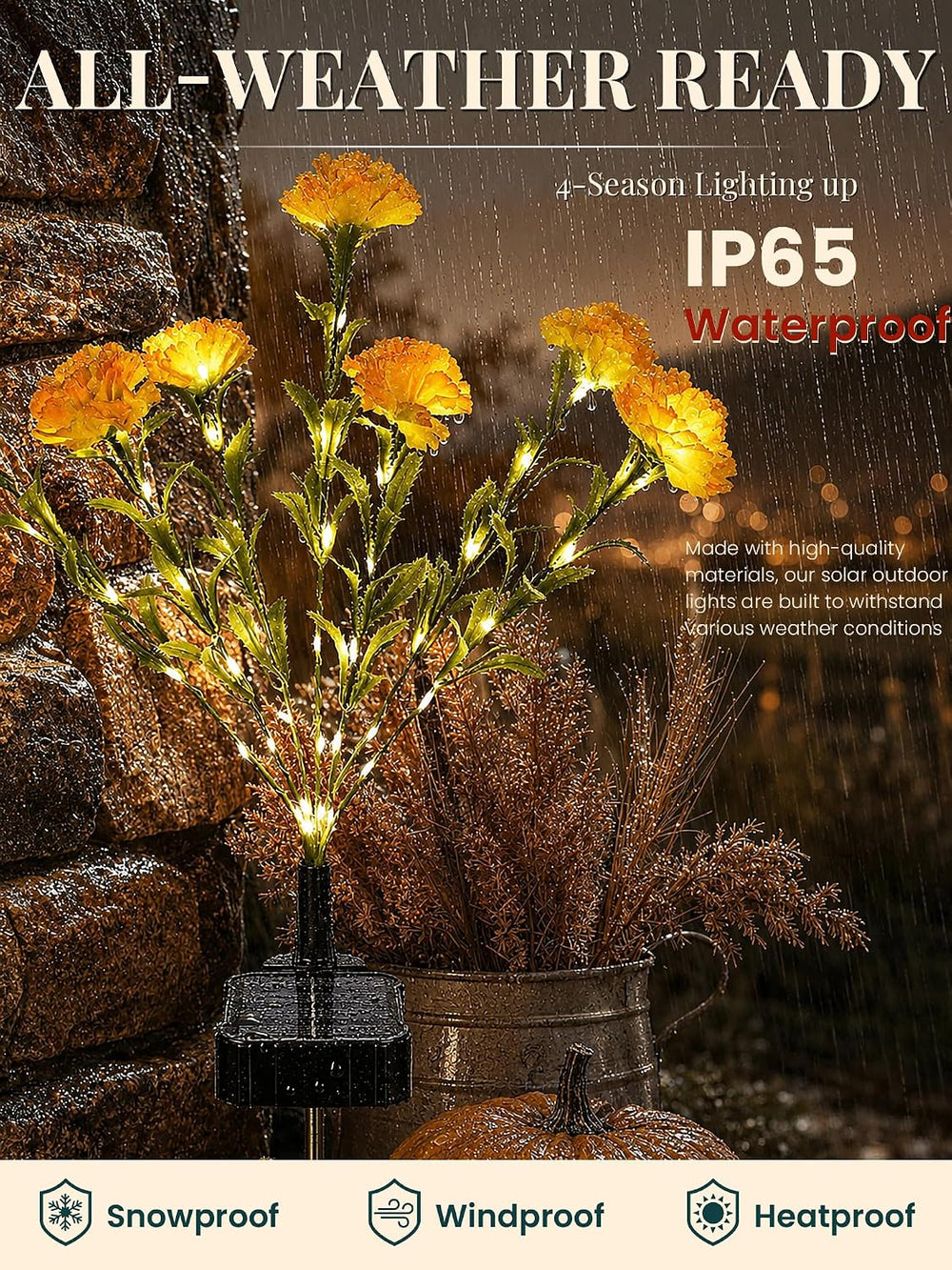 GIGALUMI 4 Pack Solar 28 Carnations Flowers Outdoor, 2 Modes, Yellow