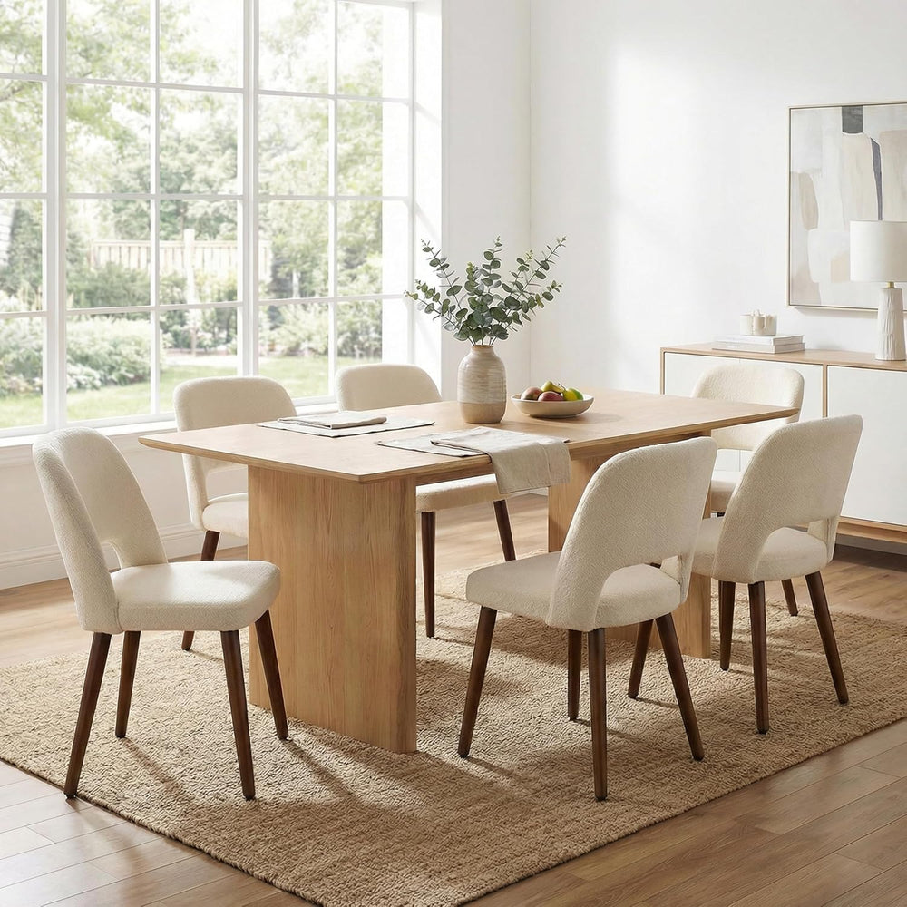 Usaint Wooden Dining Chairs Set of 6, Fabric Dining Room Chairs, Beige