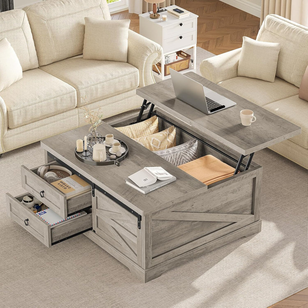 Itaar 39.4'' Lift Top Coffee Table with Storage, Farmhouse Coffee Tab...