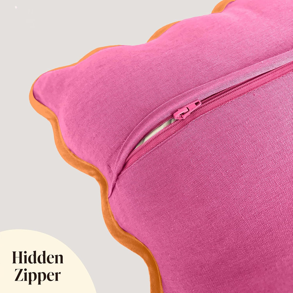 Orelle Scalloped Pillow Covers | Set of 2 | 100% Linen & Cotton | Decorat...
