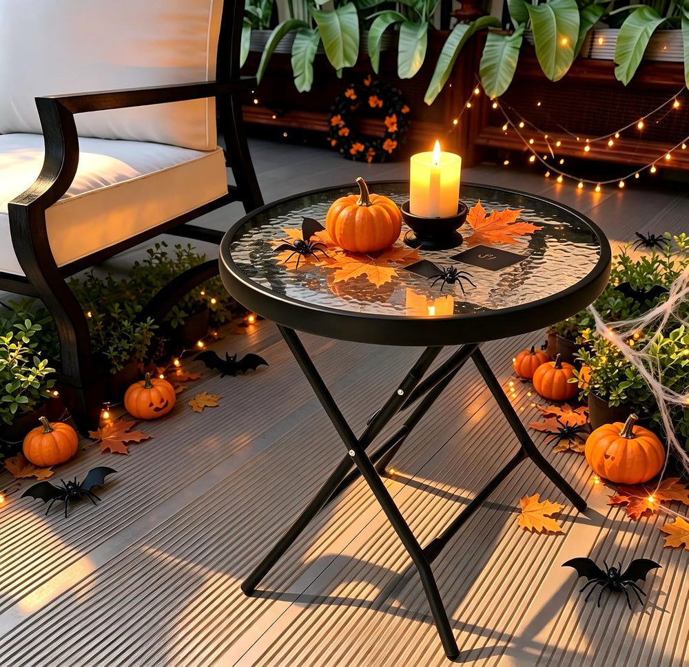 Outdoor Side Table, Small Patio End Table Set of 2, Black