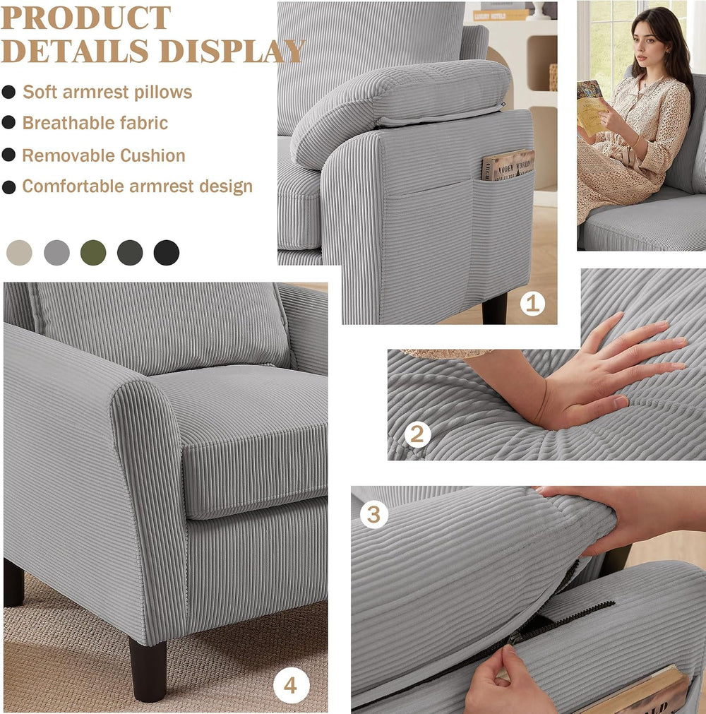 3 Pieces Corduroy Sofa Set for Living Room with Sofa, Storage Ottoman and Sin...