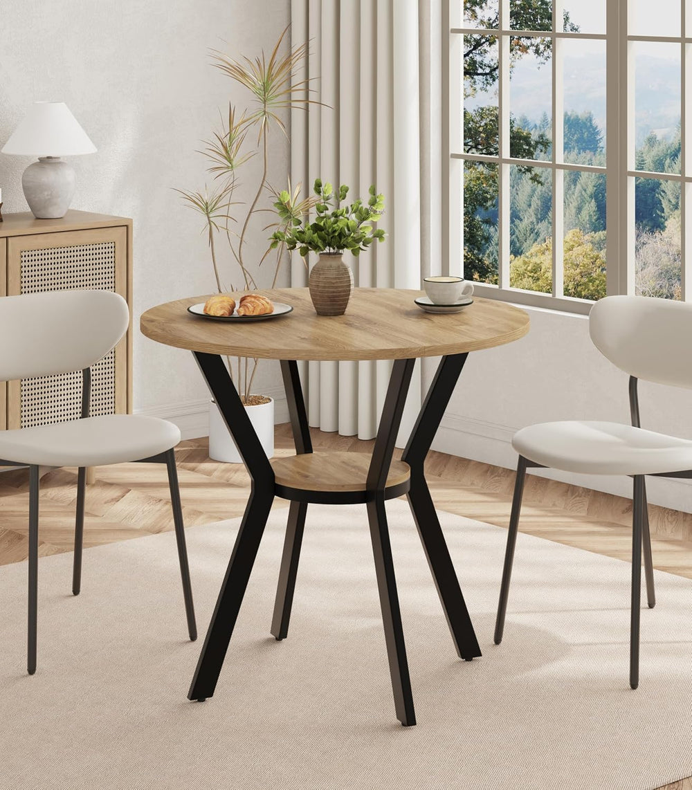 Round Kitchen Tables for 2-4, 31.5" Rustic Small Dining Tables with Storage