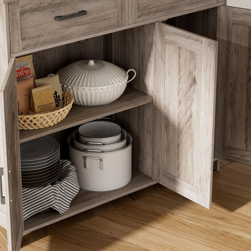 Homhedy Coffee Bar Storage Cabinet with Drawers, Kitchen Buffet Cabinet