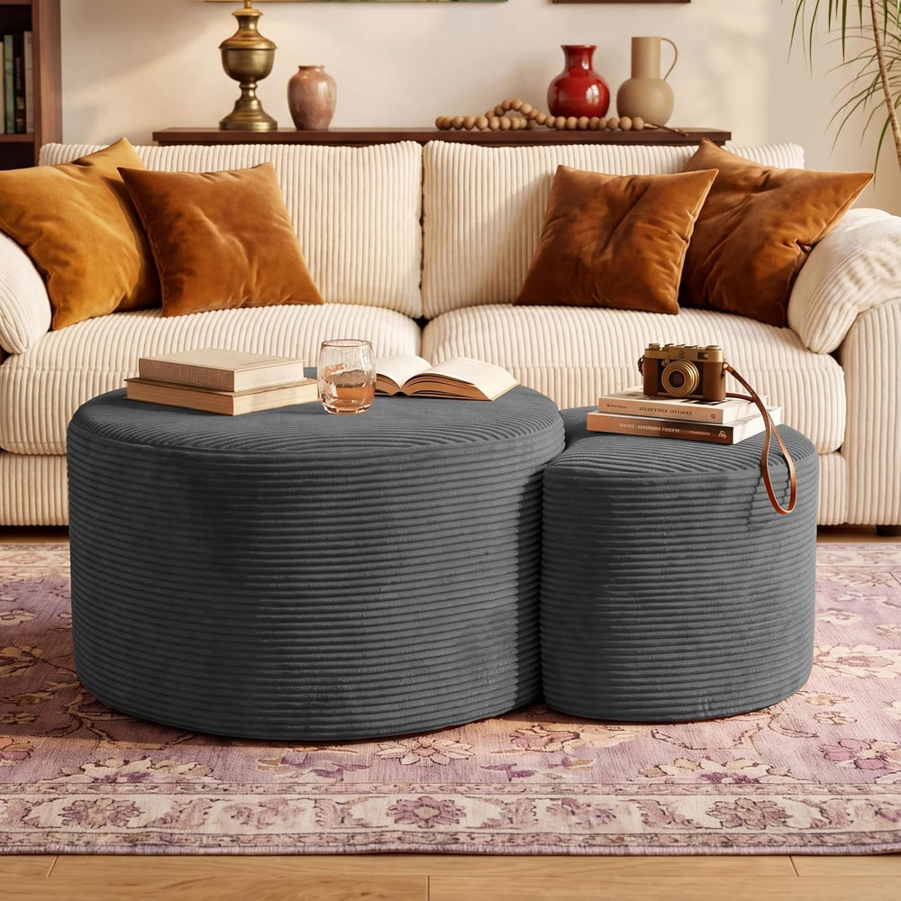 BSHOMGI Boneless Ottoman Nesting Coffee Table Set of 2,Corduroy Soft Foot Res...
