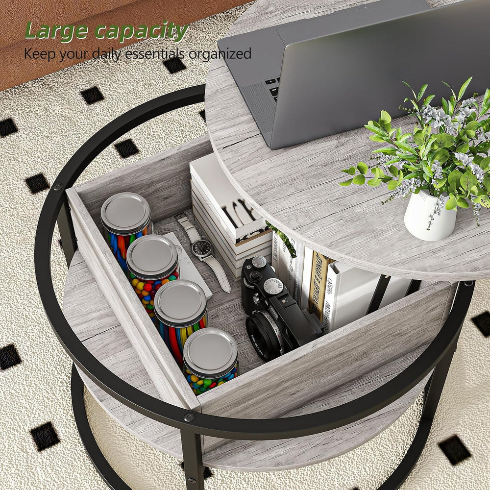 HOJINLINERO Round Coffee Table with Storage,Lift Top Coffee Table for Living ...