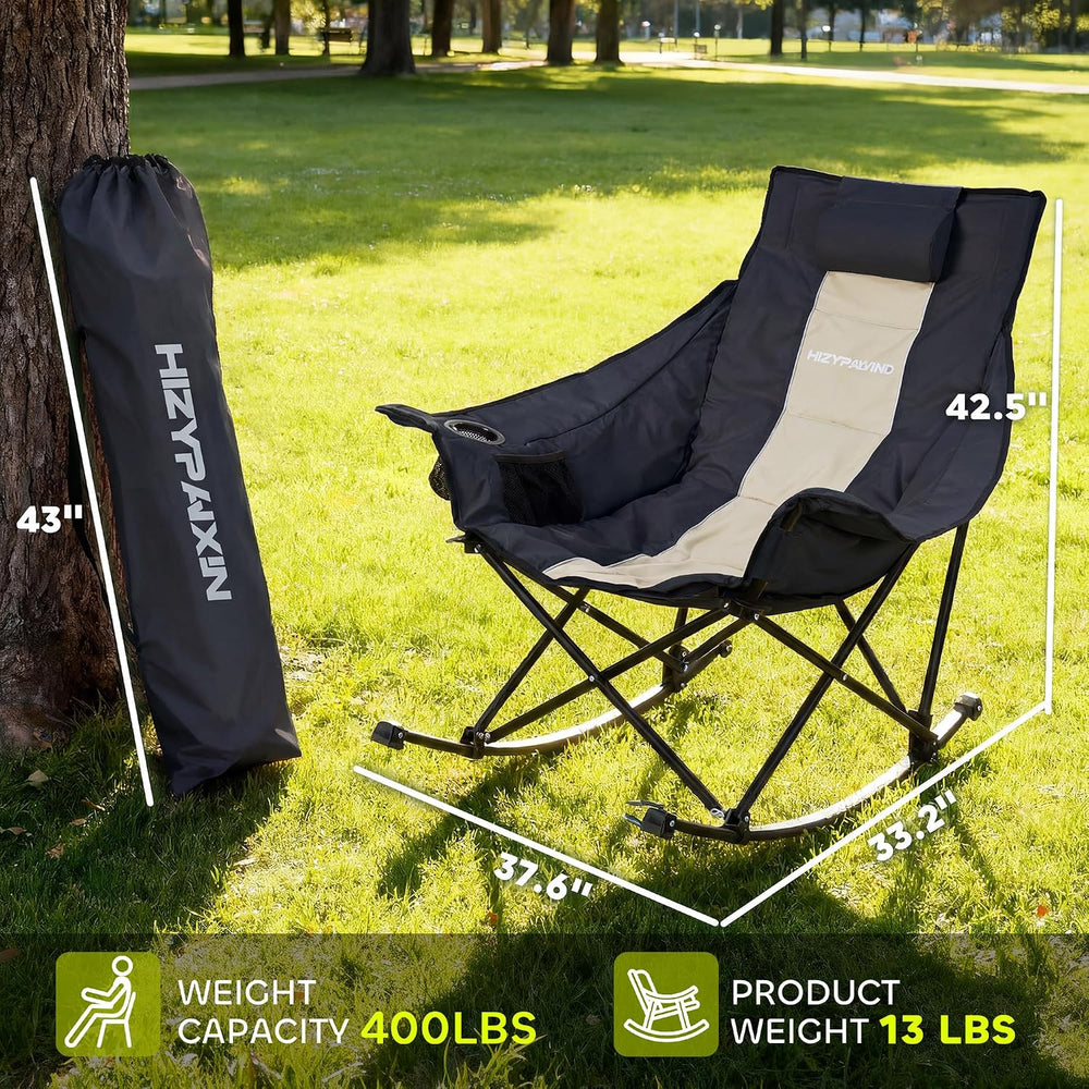 Oversized Rocking Camping Chair for Adults with Headrest, Portable Rocking Ch...