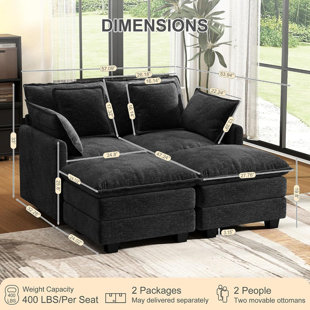 Hanherry 58" Cloud Couch Sectional Modular Sofa, Deep Seat Couches with ...