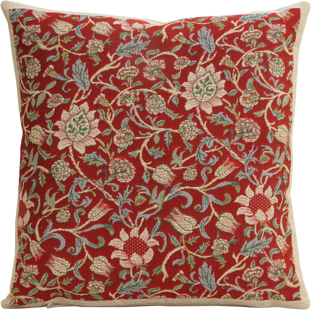 William Morris Fleurs de Morris Red Tapestry Throw Pillow Cover 16 x 16 in