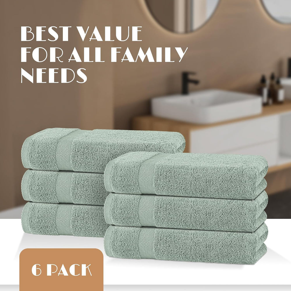 Wealuxe Mint Green Bath Towels 24x50 - 6 Pack, Extra Absorbent 100% Cotton