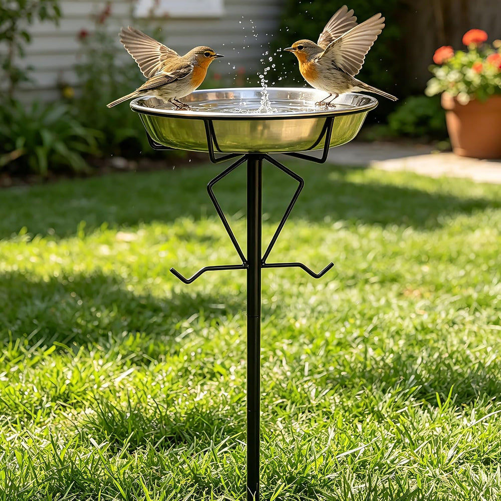 Kingson 35-Inch Outdoor Bird Bath with Metal Ground Stake, 11.6" Rust-Pr...
