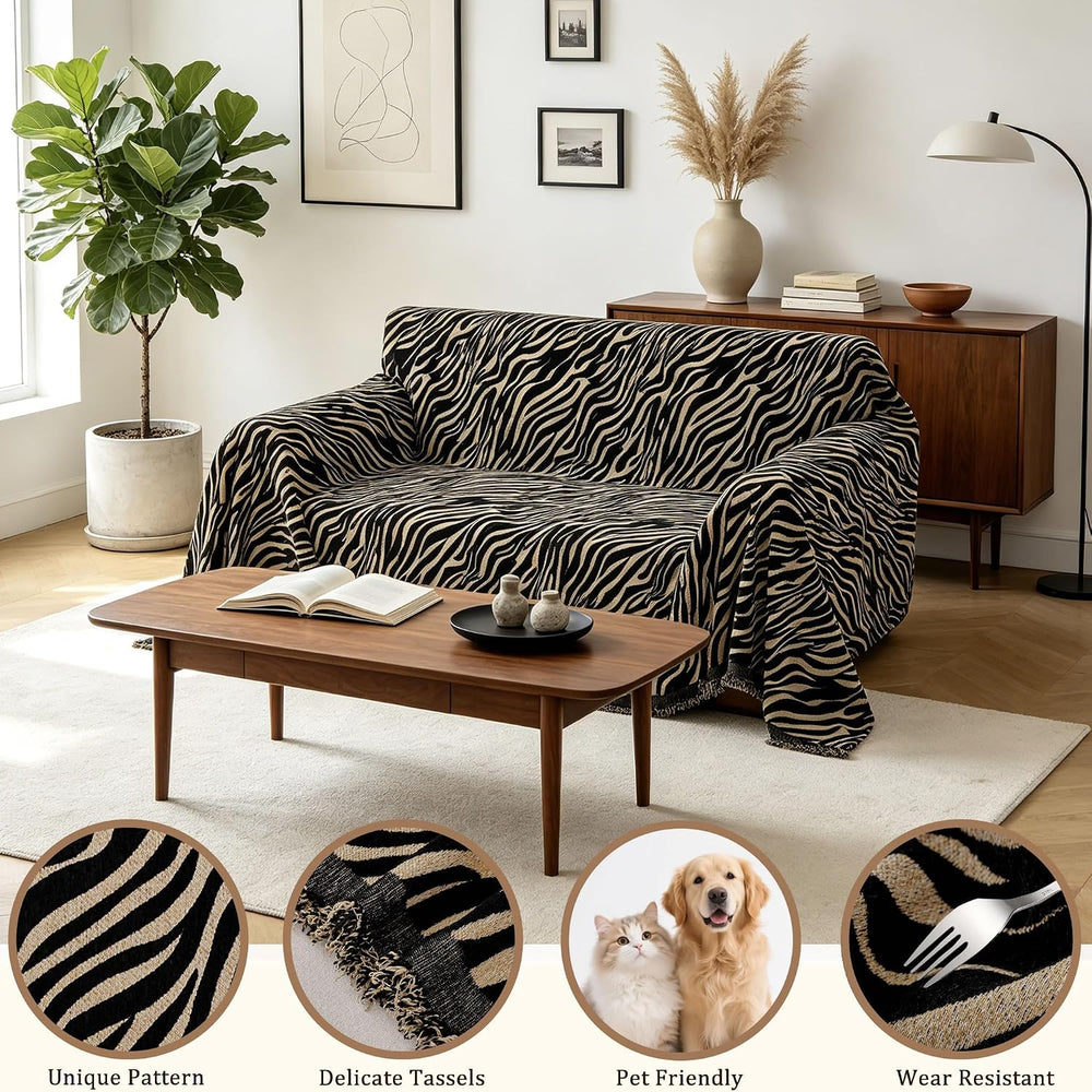 VOIR Zebra Armchair Couch Cover for Dogs, Oversized Chair Cover, Black Gold