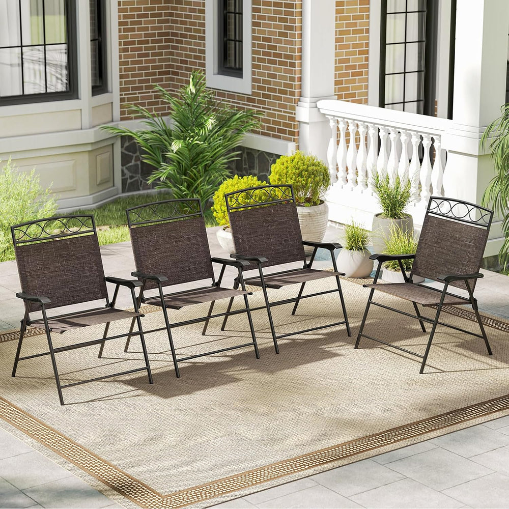 Tangkula Folding Chairs for Outside Set of 4, Portable Outdoor Dining Chairs ...
