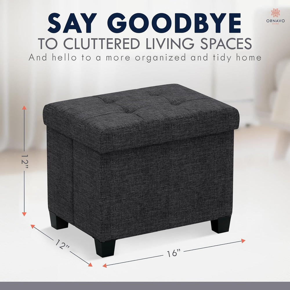 Ornavo Home Small Rectangle Storage Ottoman with Legs, 12x16x12, Black