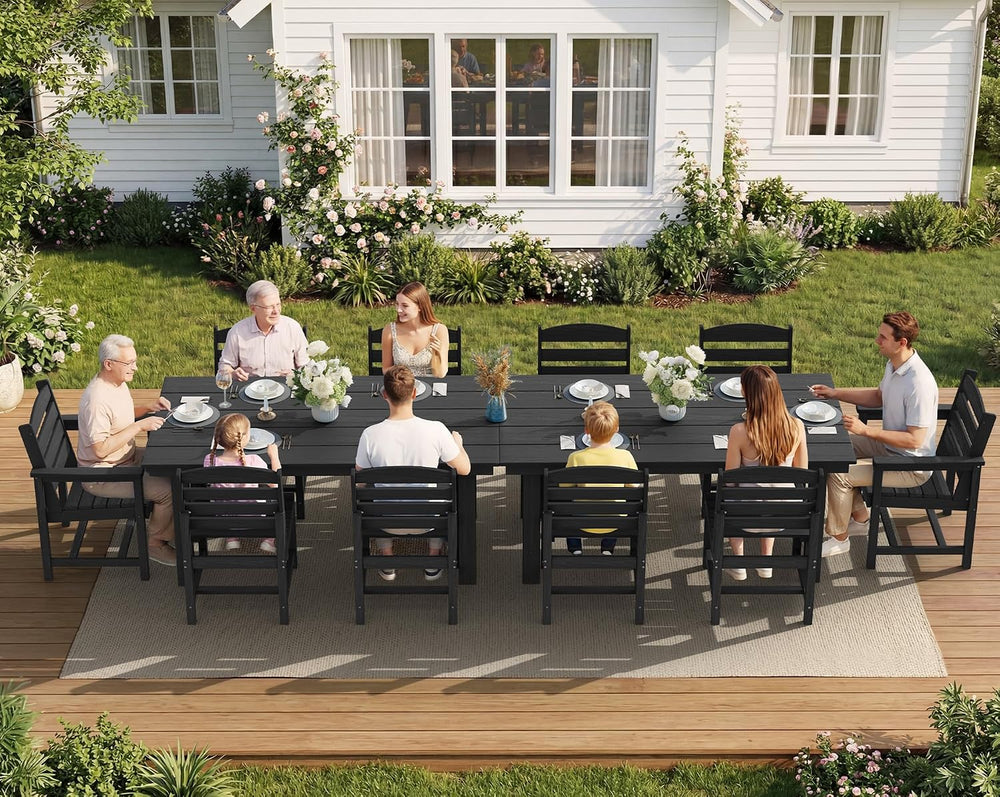 SERWALL Armless Outdoor Dining Set, Patio Dining Set for 6, Black
