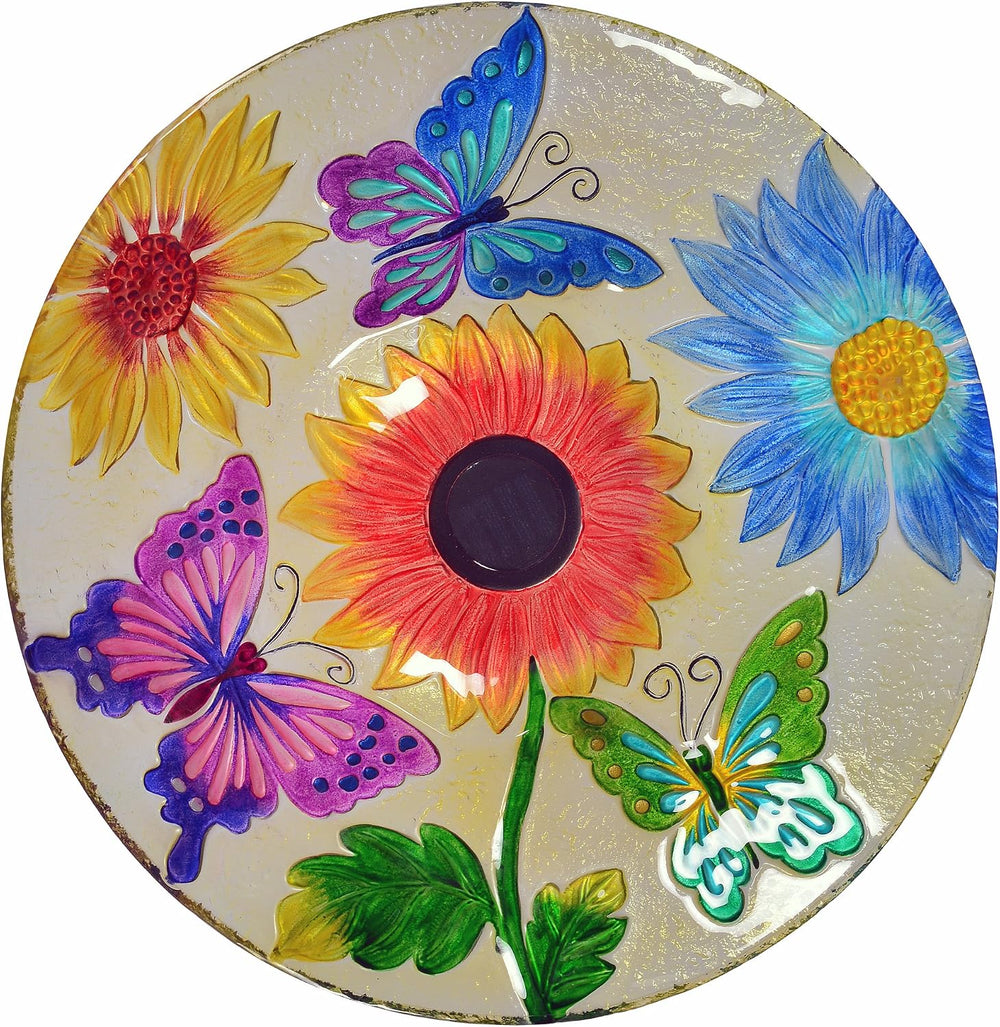 Teamson Home Handpainted Butterfly Fusion Glass Solar Birdbath Bowl Feeder wi...