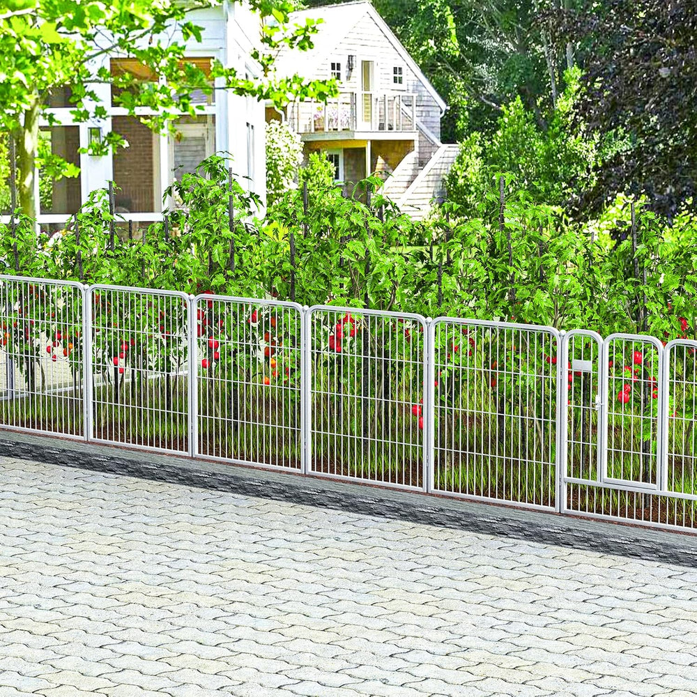 White Outdoor Garden Fence 5 Panels with 1 Gate,32in (H) x 14ft (L) for Dogs ...