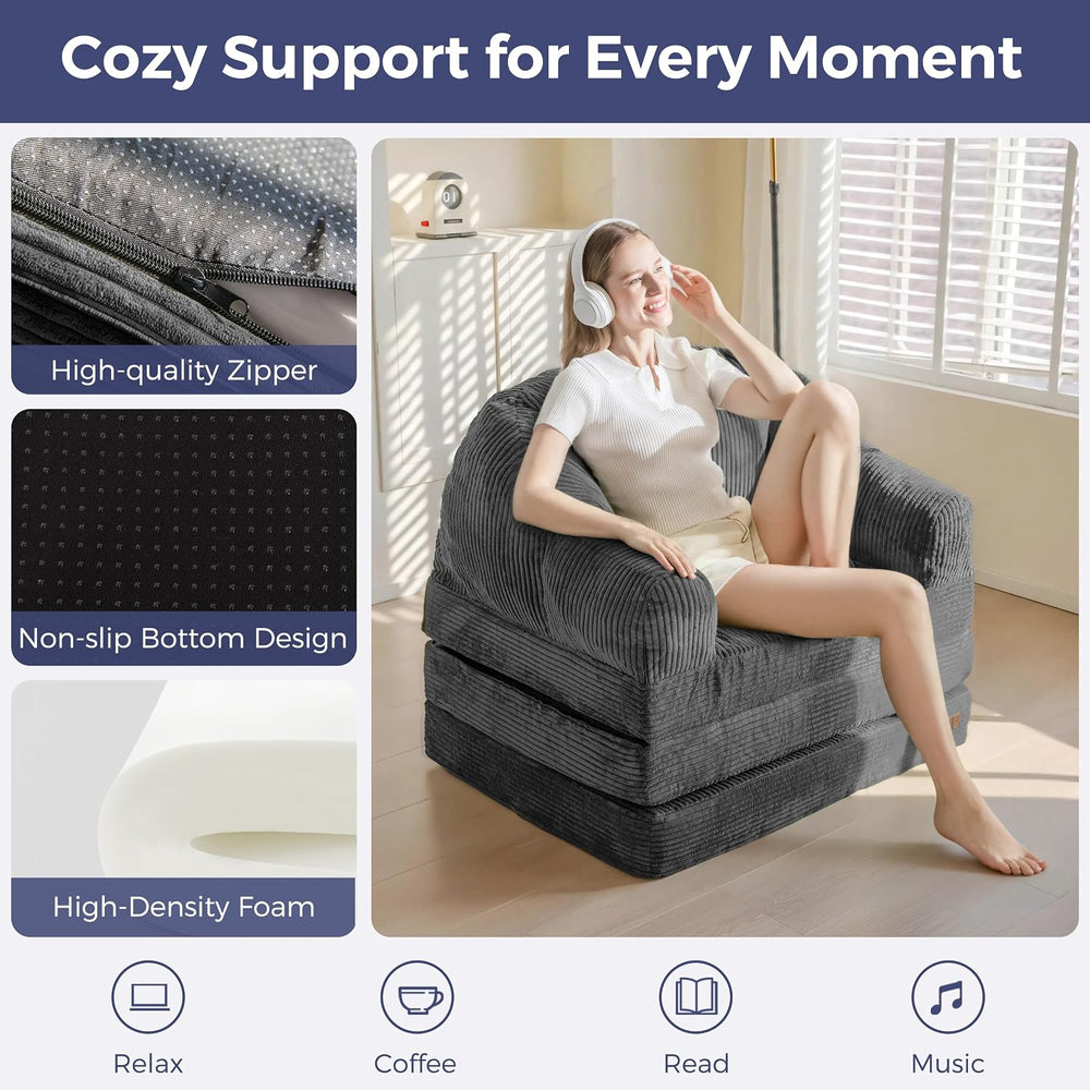MAXYOYO Folding Sofa Bed with Backrest, Boneless Fold Out Couch with Handle